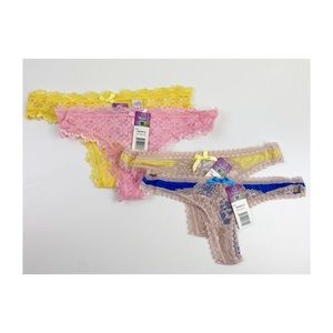 4 Lace Thong Panties String Yellow Blue Pink Yelllow Size Medium M